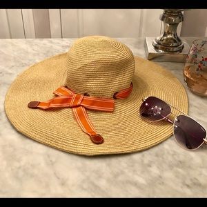 J. Crew Straw Sun Hat with Orange Ribbon